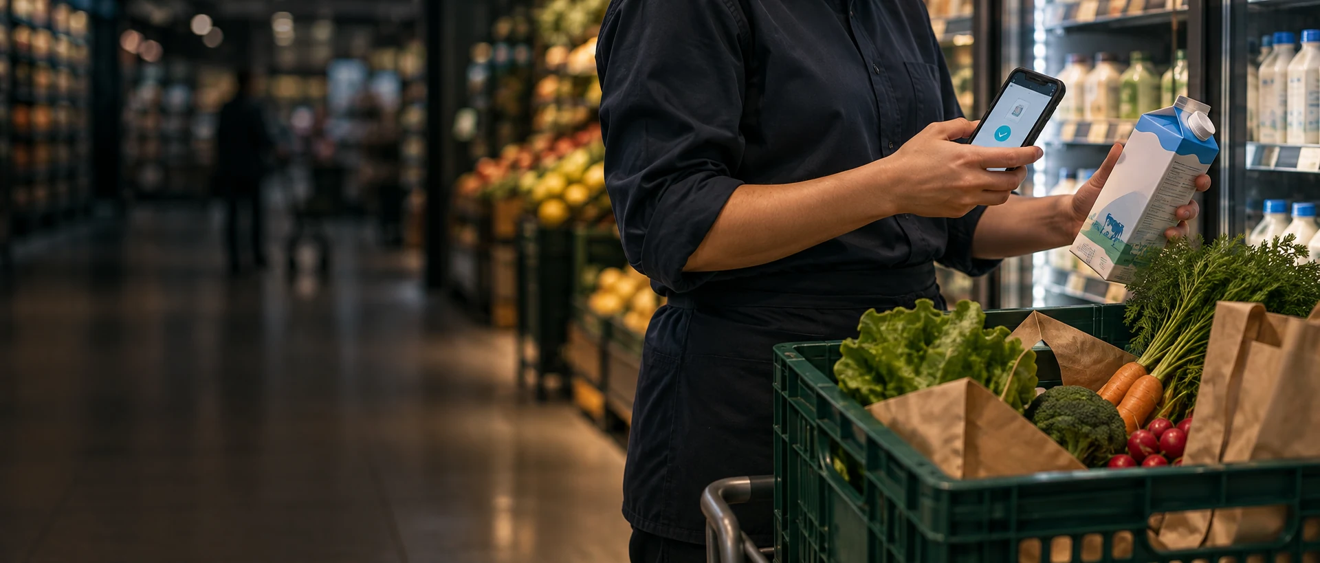 Preparación de un pedido en el supermercado con la app de trabajo