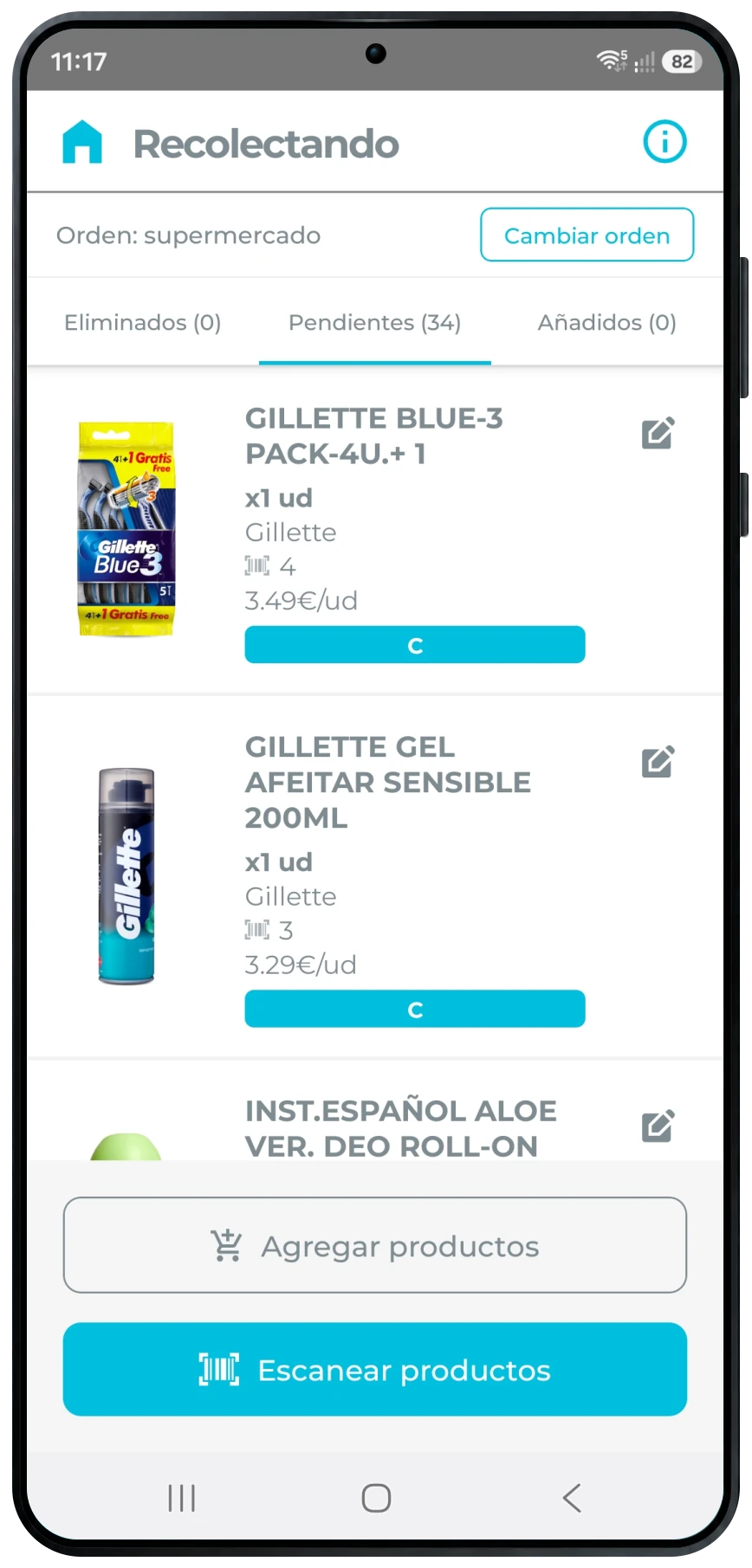 Productos y comprobación en la app Pick & Delivery